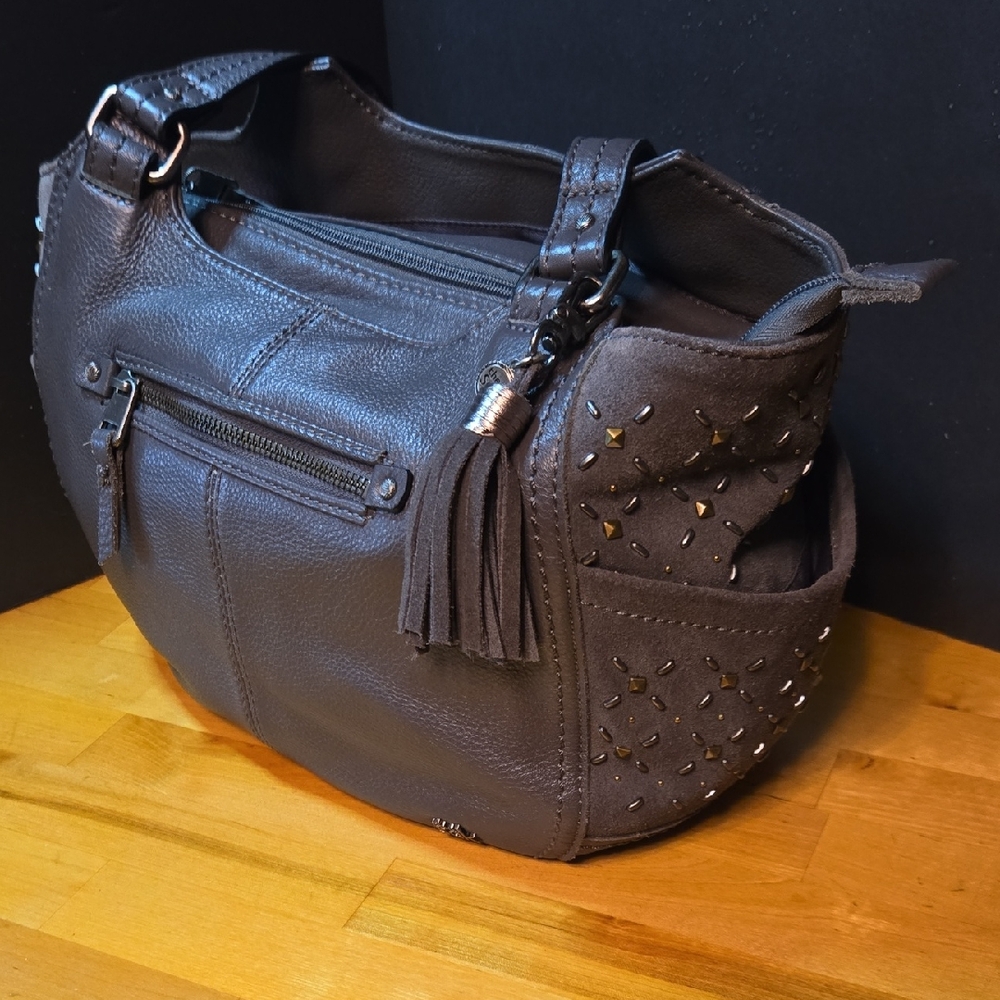 THE SAK Gray Studded Leather Shoulder bag